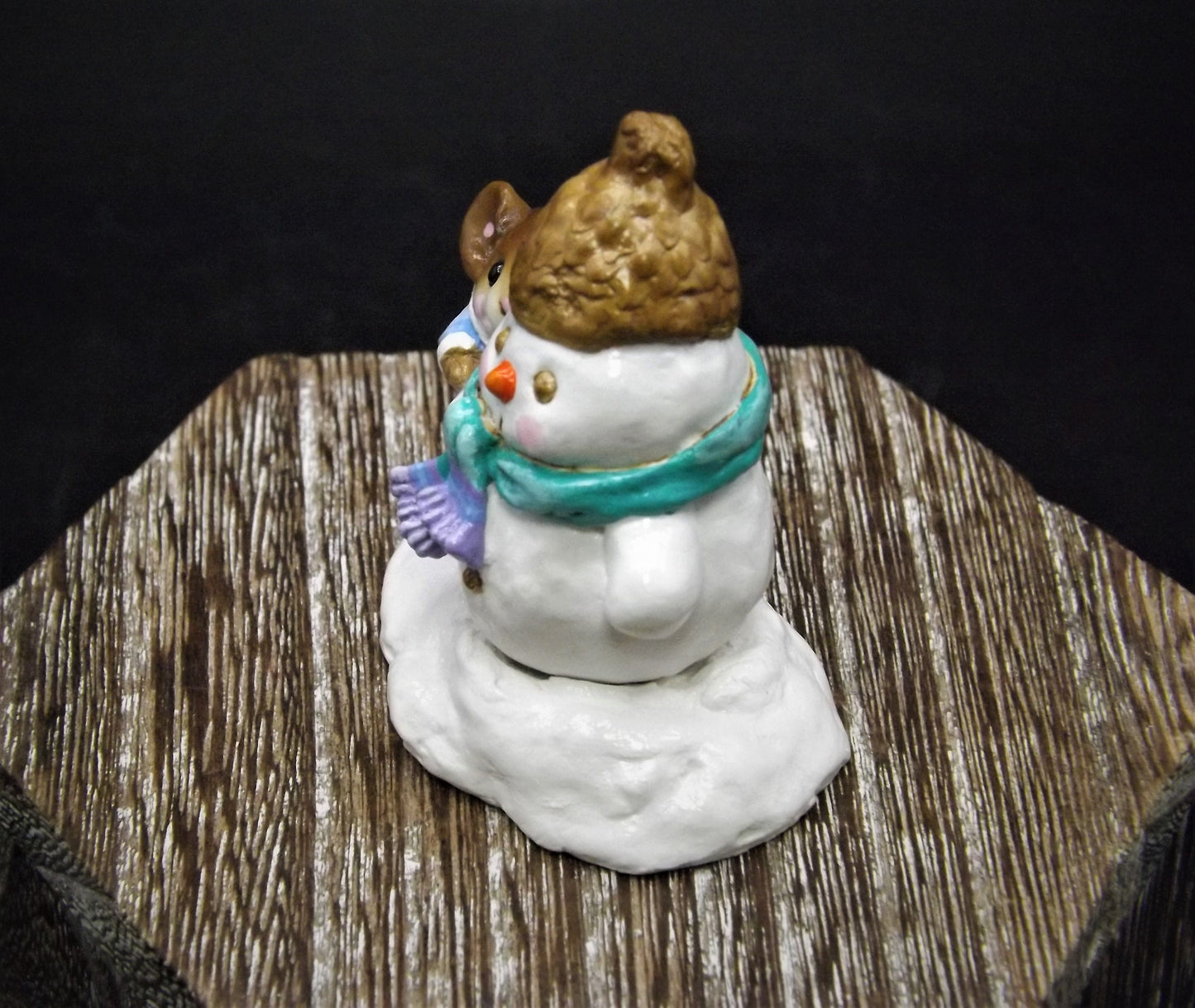 Vintage 1992 M-188 Wee Forest Folk "Snow Buddies" Hand Painted Mouse building a snowman.