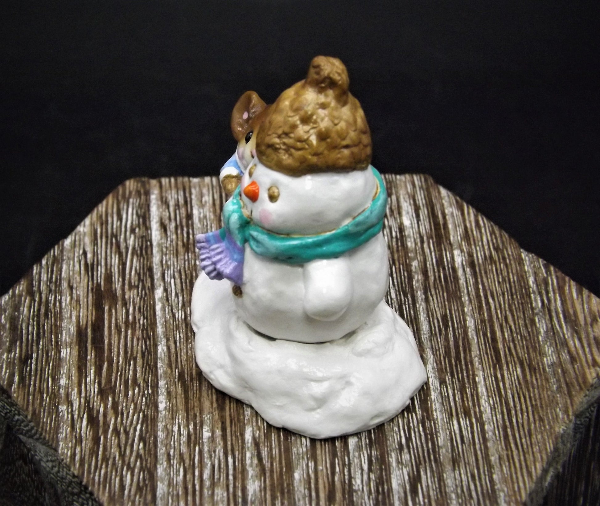 Vintage 1992 M-188 Wee Forest Folk "Snow Buddies" Hand Painted Mouse building a snowman.