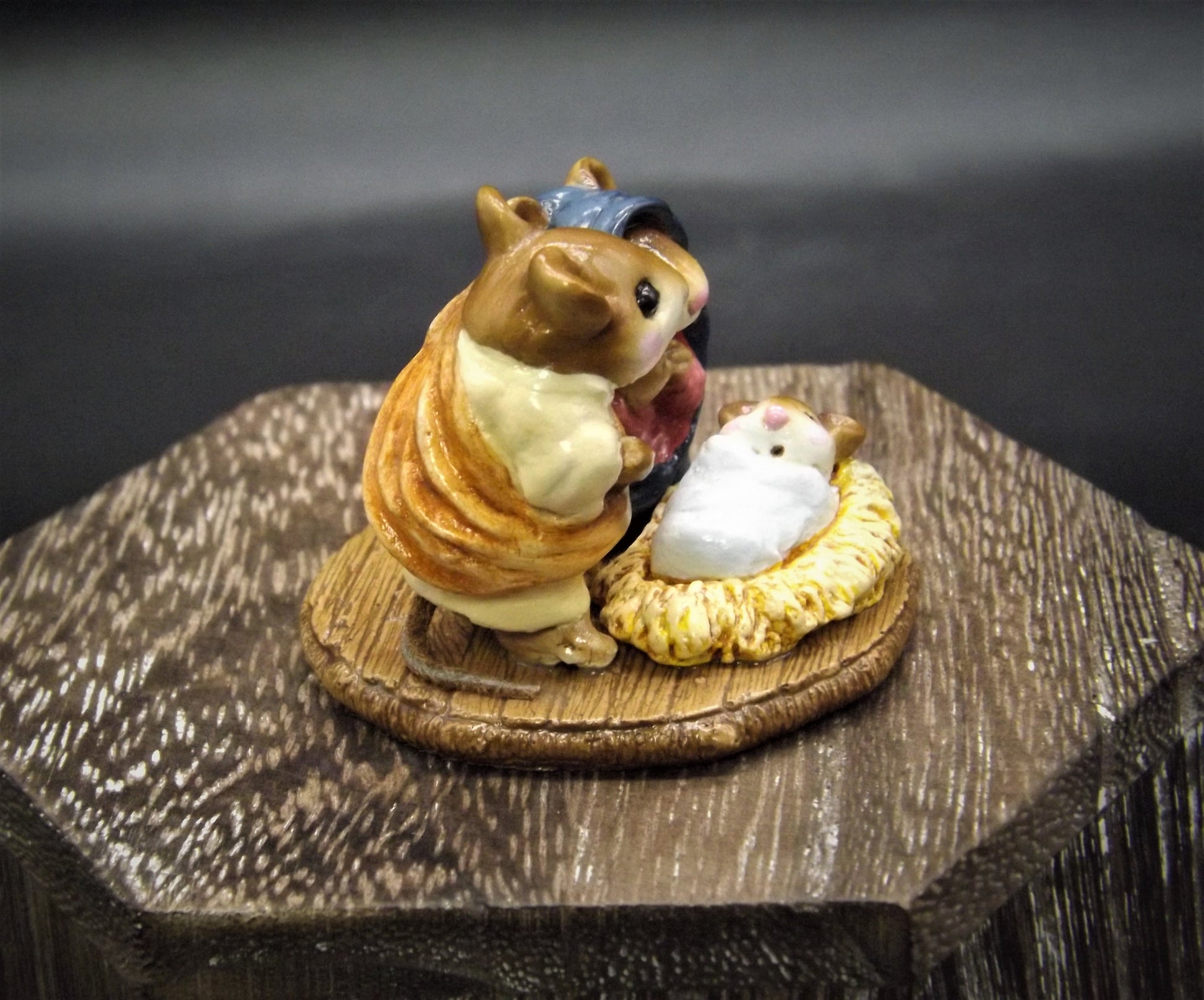 Vintage 1987 M-117 Wee Forest Folk "Chris - Mouse Pageant" Hand Painted Joseph, Mary and baby Jesus figurine.