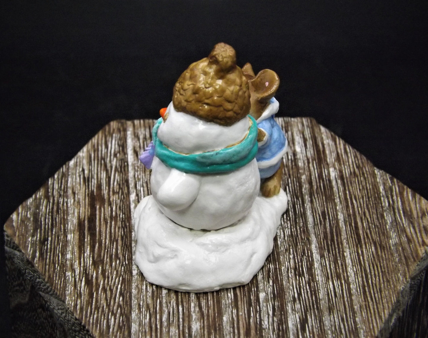 Vintage 1992 M-188 Wee Forest Folk "Snow Buddies" Hand Painted Mouse building a snowman.