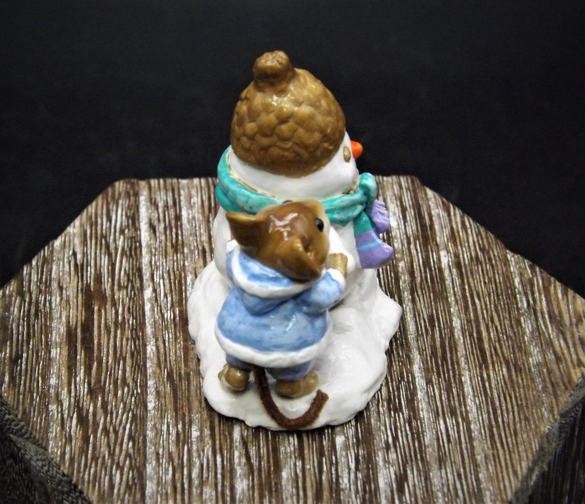 Vintage 1992 M-188 Wee Forest Folk "Snow Buddies" Hand Painted Mouse building a snowman.