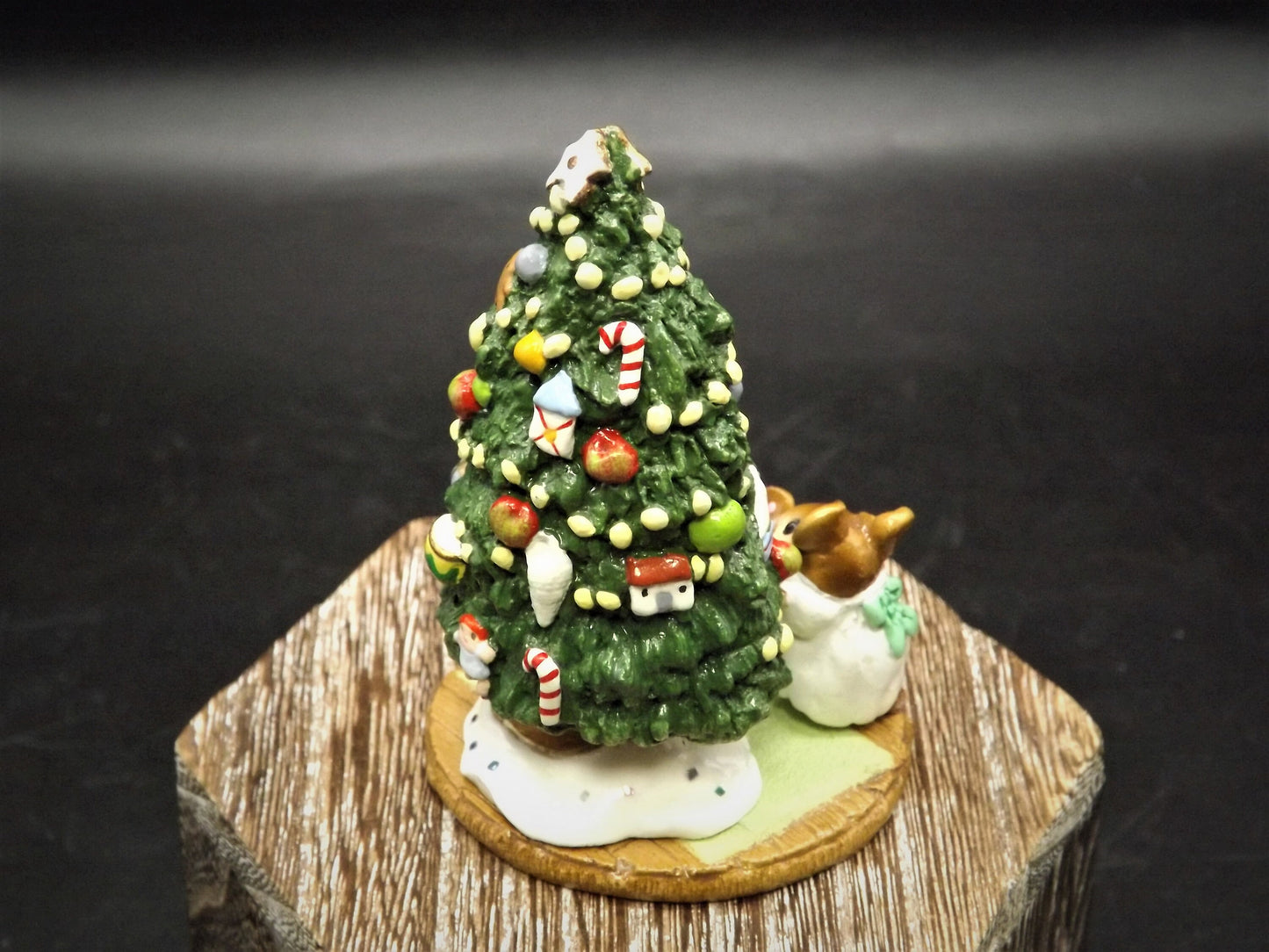 Vintage 1985 M-123 Wee Forest Folk "Under the Chris-Mouse Tree" Hand Painted Mice with a Decorated Christmas Tree.