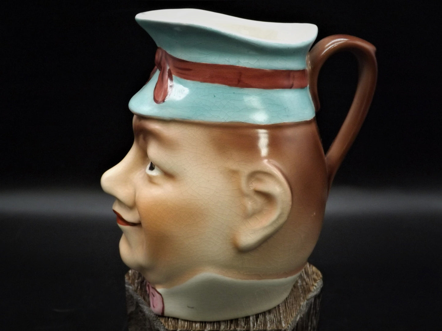 Sarreguermines Majolica Pitcher: 1880s Bow-Tied Gentleman