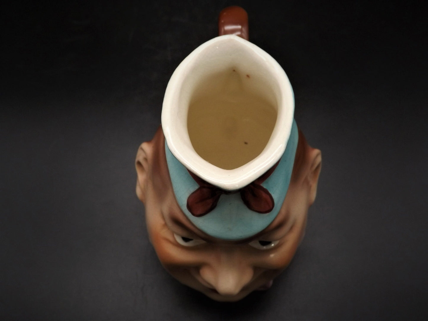 Sarreguermines Majolica Pitcher: 1880s Bow-Tied Gentleman