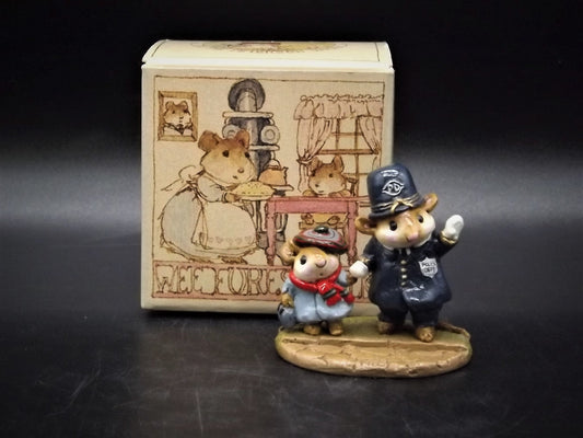 Very Rare Vintage 1985 LTD-02 Wee Forest Folk "Helping Hand" Hand Painted Mouse Policeman helping a boy mouse cross a road. With Box.