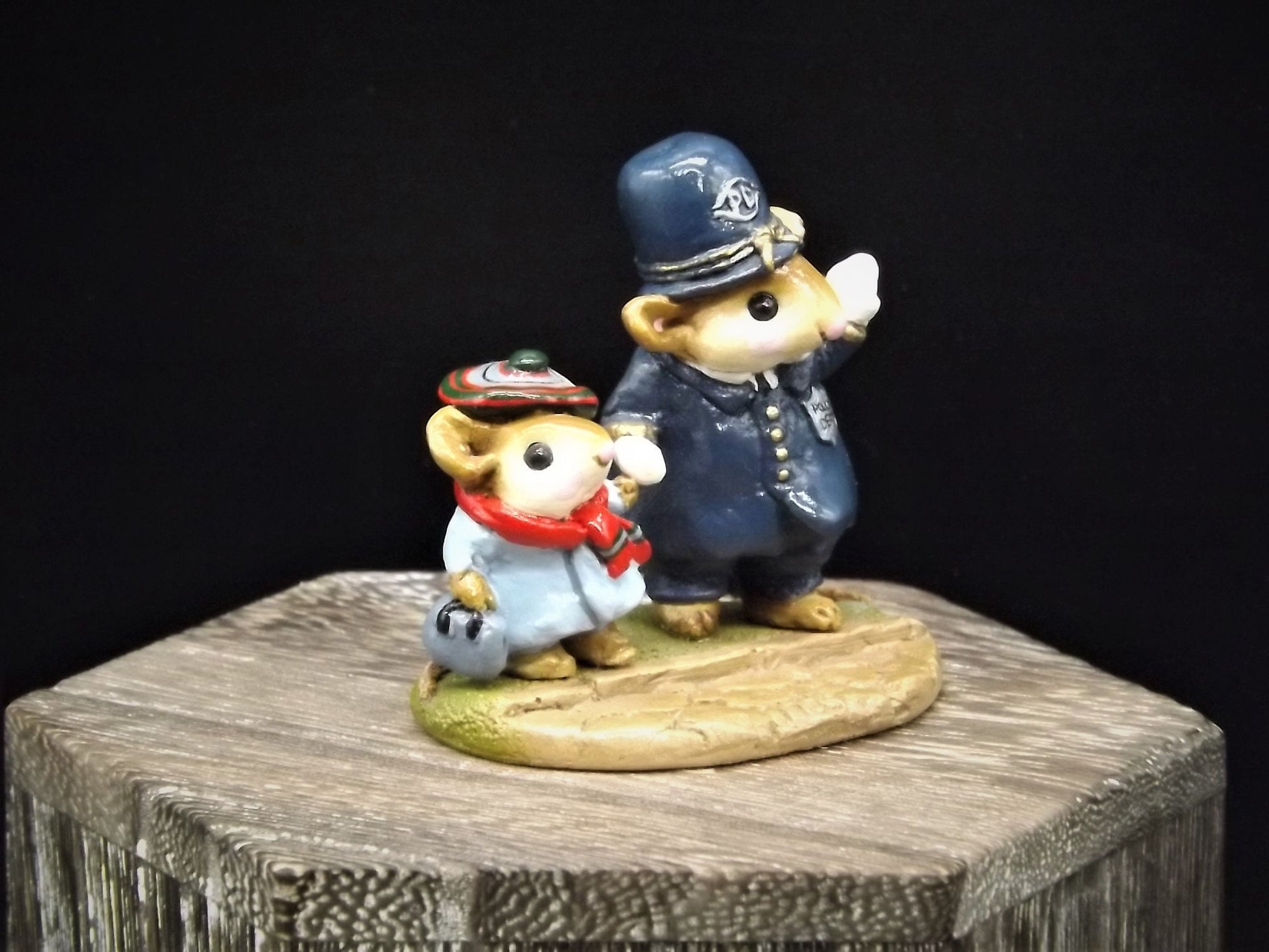 Very Rare Vintage 1985 LTD-02 Wee Forest Folk "Helping Hand" Hand Painted Mouse Policeman helping a boy mouse cross a road. With Box.