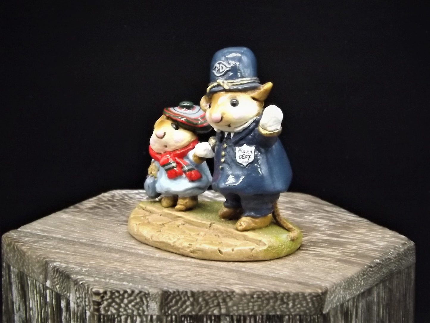 Very Rare Vintage 1985 LTD-02 Wee Forest Folk "Helping Hand" Hand Painted Mouse Policeman helping a boy mouse cross a road. With Box.