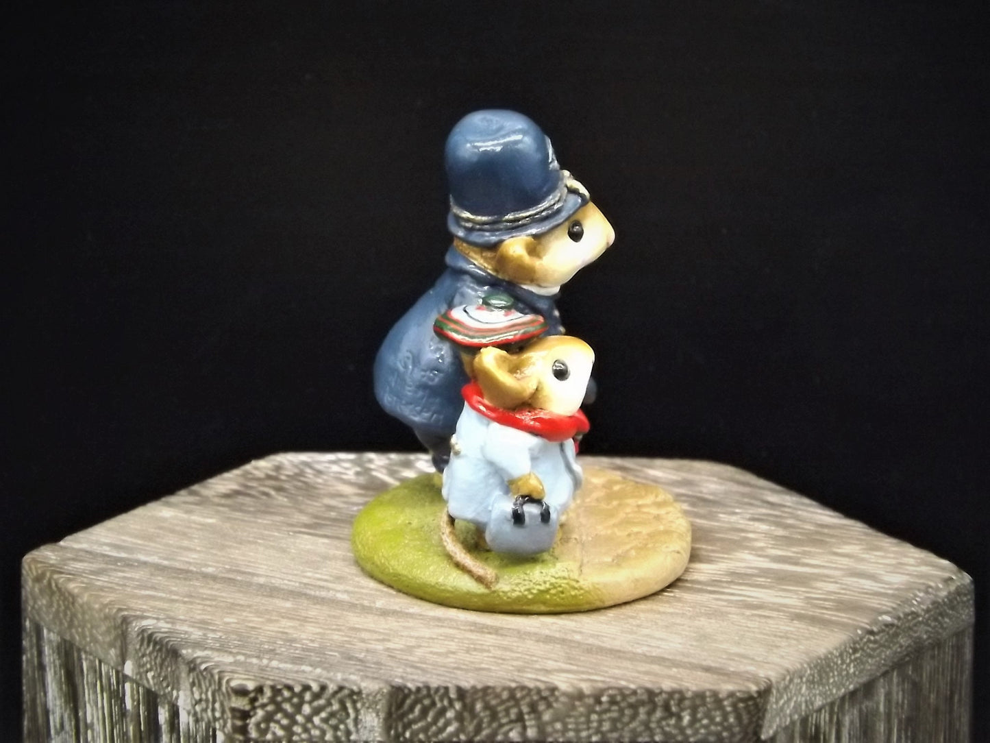 Very Rare Vintage 1985 LTD-02 Wee Forest Folk "Helping Hand" Hand Painted Mouse Policeman helping a boy mouse cross a road. With Box.