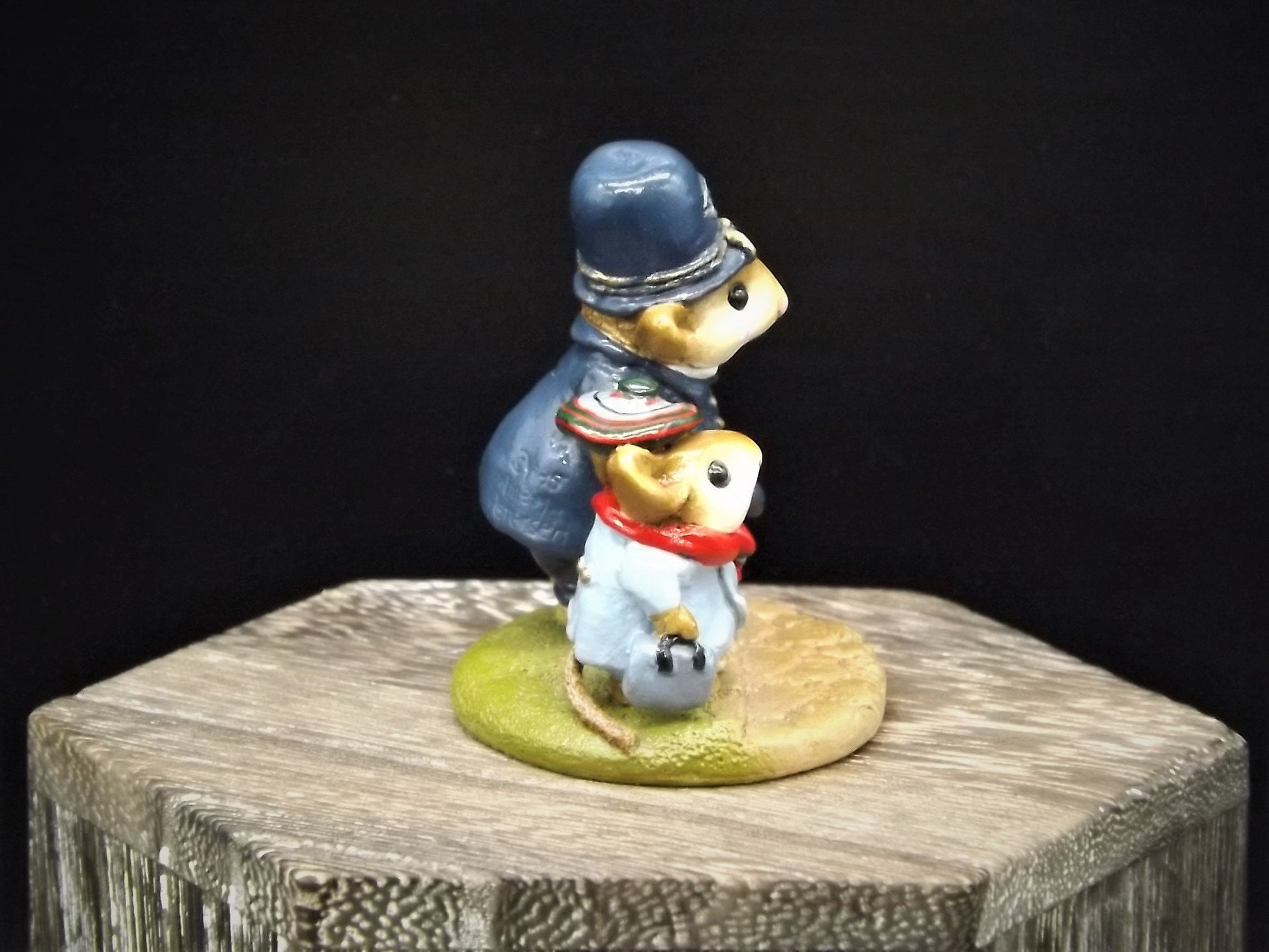 Very Rare Vintage 1985 LTD-02 Wee Forest Folk "Helping Hand" Hand Painted Mouse Policeman helping a boy mouse cross a road. With Box.