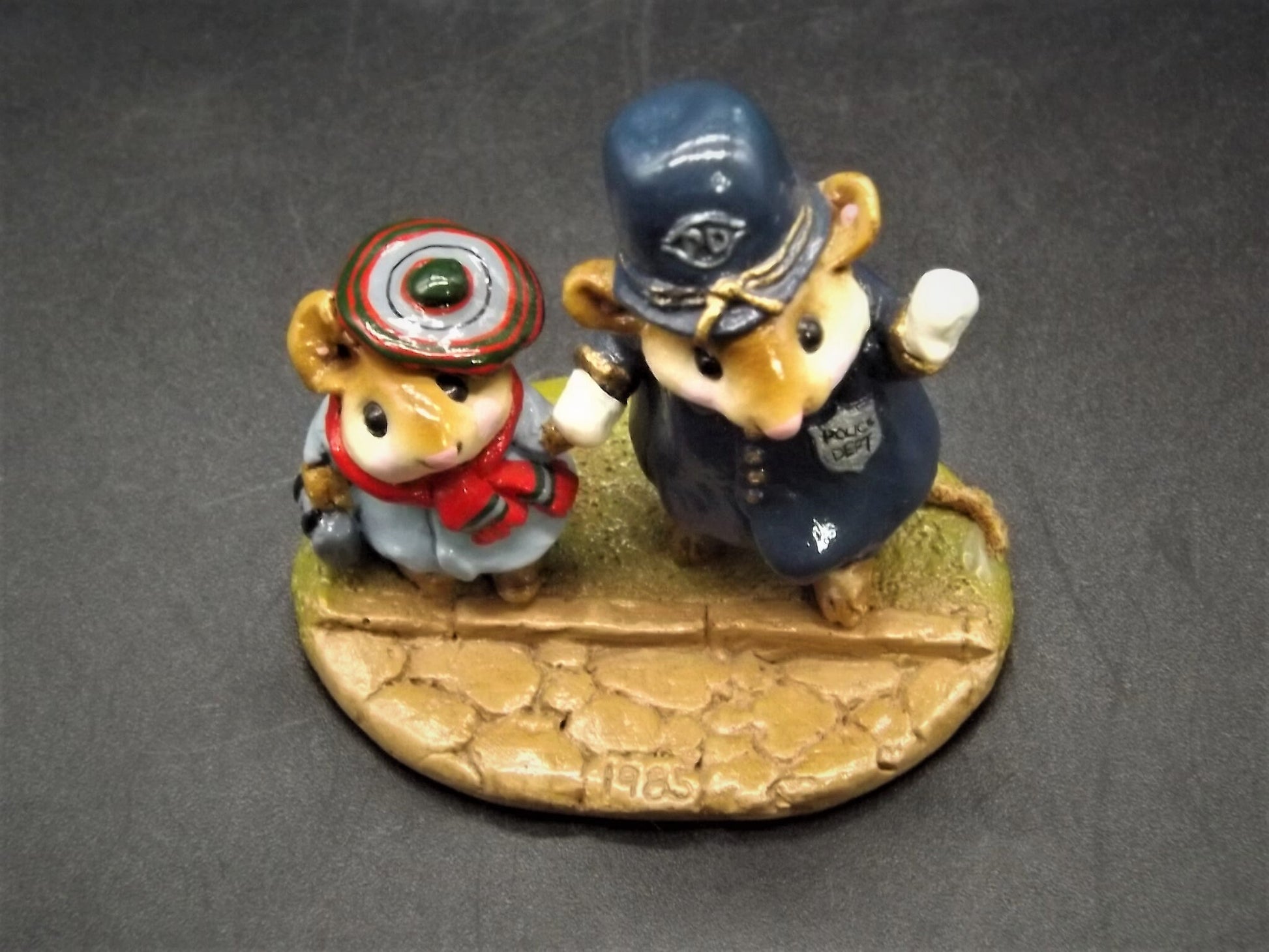 Very Rare Vintage 1985 LTD-02 Wee Forest Folk "Helping Hand" Hand Painted Mouse Policeman helping a boy mouse cross a road. With Box.