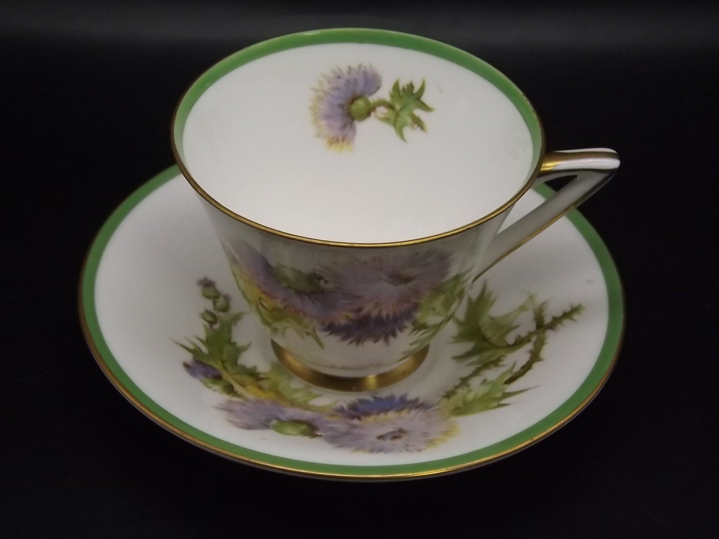 Vintage 1938 Royal Doulton H40601 Glamis Thistle porcelain Tea Cup and Saucer set with stand. Beautiful example as shown in the photos.