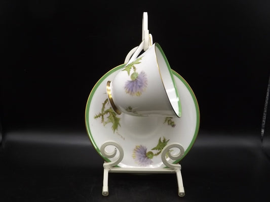 Vintage 1938 Royal Doulton H40601 Glamis Thistle porcelain Tea Cup and Saucer set with stand. Beautiful example as shown in the photos.