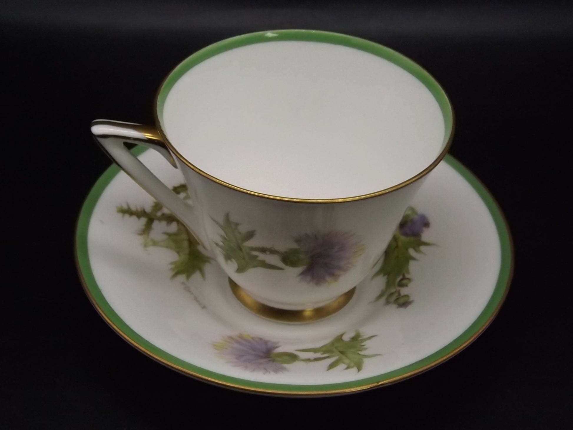 Vintage 1938 Royal Doulton H40601 Glamis Thistle porcelain Tea Cup and Saucer set with stand. Beautiful example as shown in the photos.