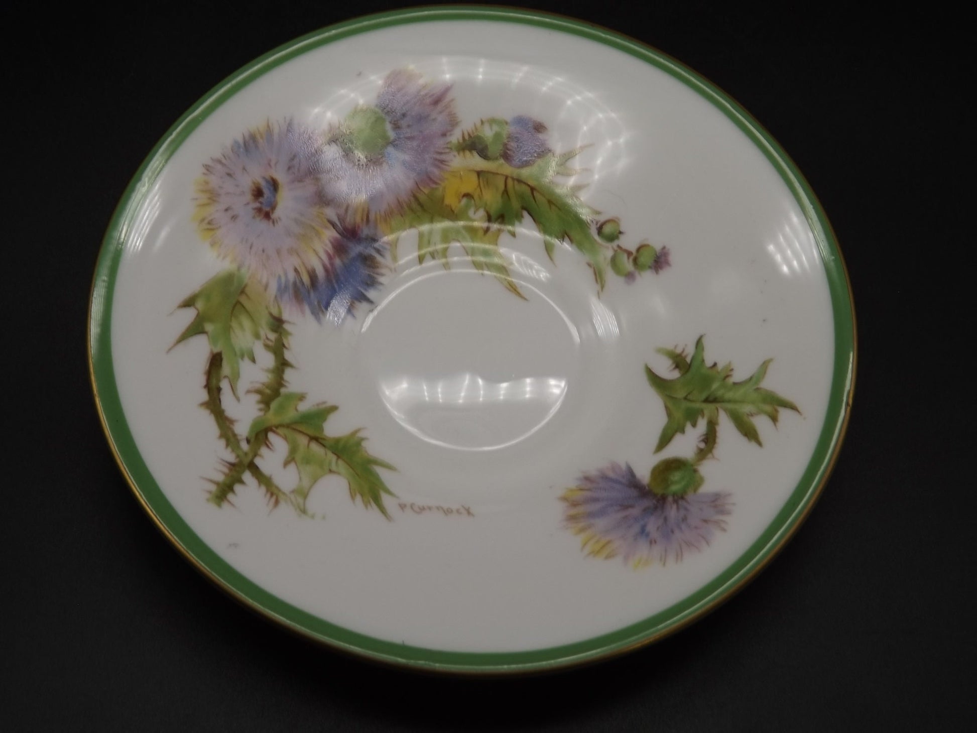 Vintage 1938 Royal Doulton H40601 Glamis Thistle porcelain Tea Cup and Saucer set with stand. Beautiful example as shown in the photos.