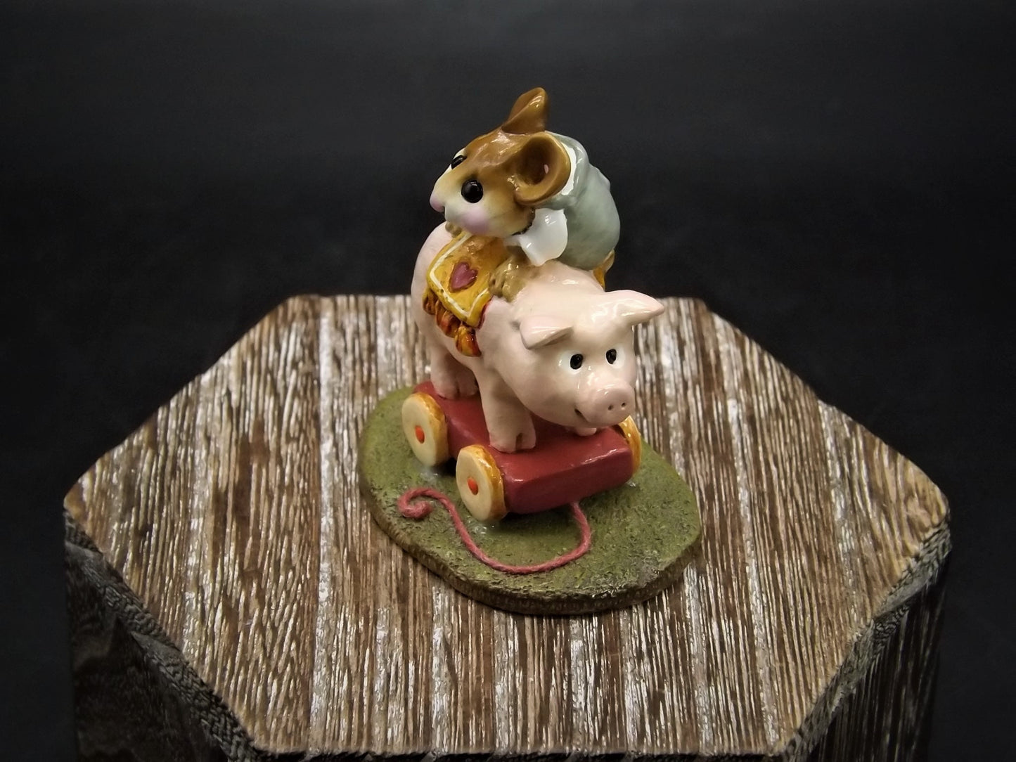 Vintage Wee Forest Folk Figurine: "High on the Hog" Mouse on Pig Toy
