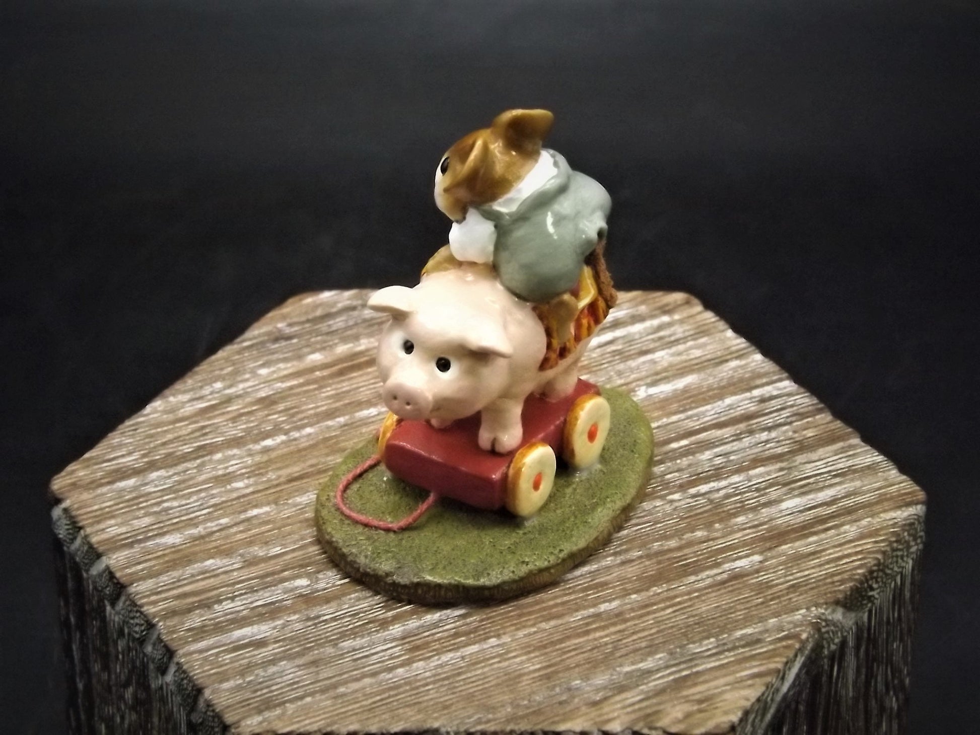 Vintage Wee Forest Folk Figurine: "High on the Hog" Mouse on Pig Toy