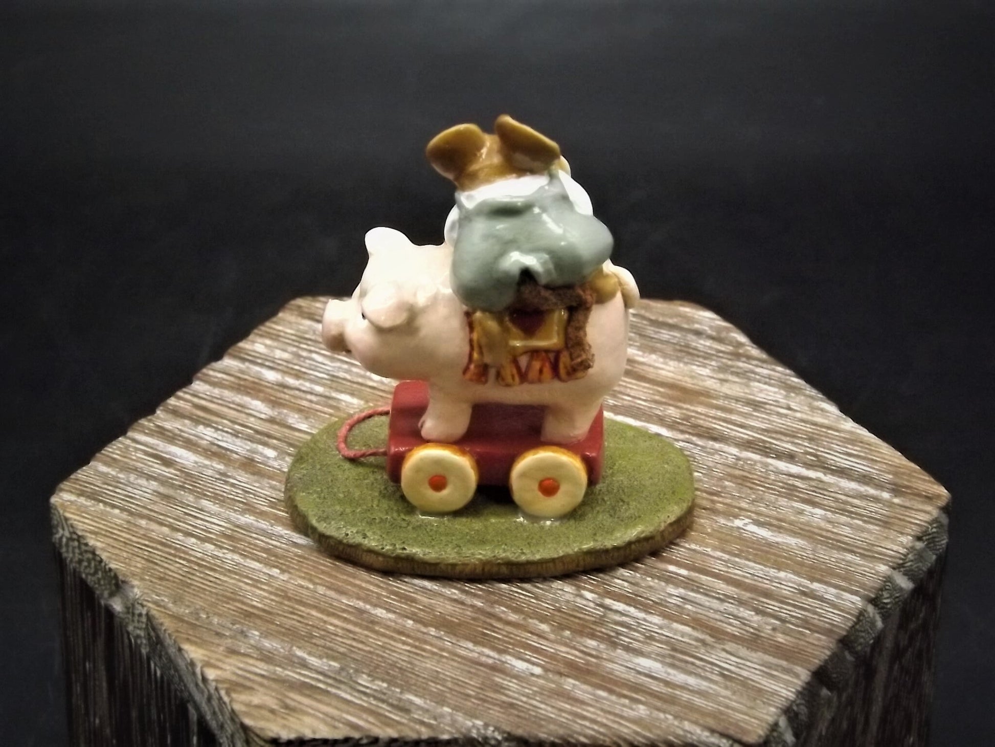 Vintage Wee Forest Folk Figurine: "High on the Hog" Mouse on Pig Toy