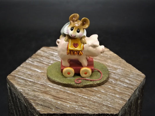 Vintage Wee Forest Folk Figurine: "High on the Hog" Mouse on Pig Toy