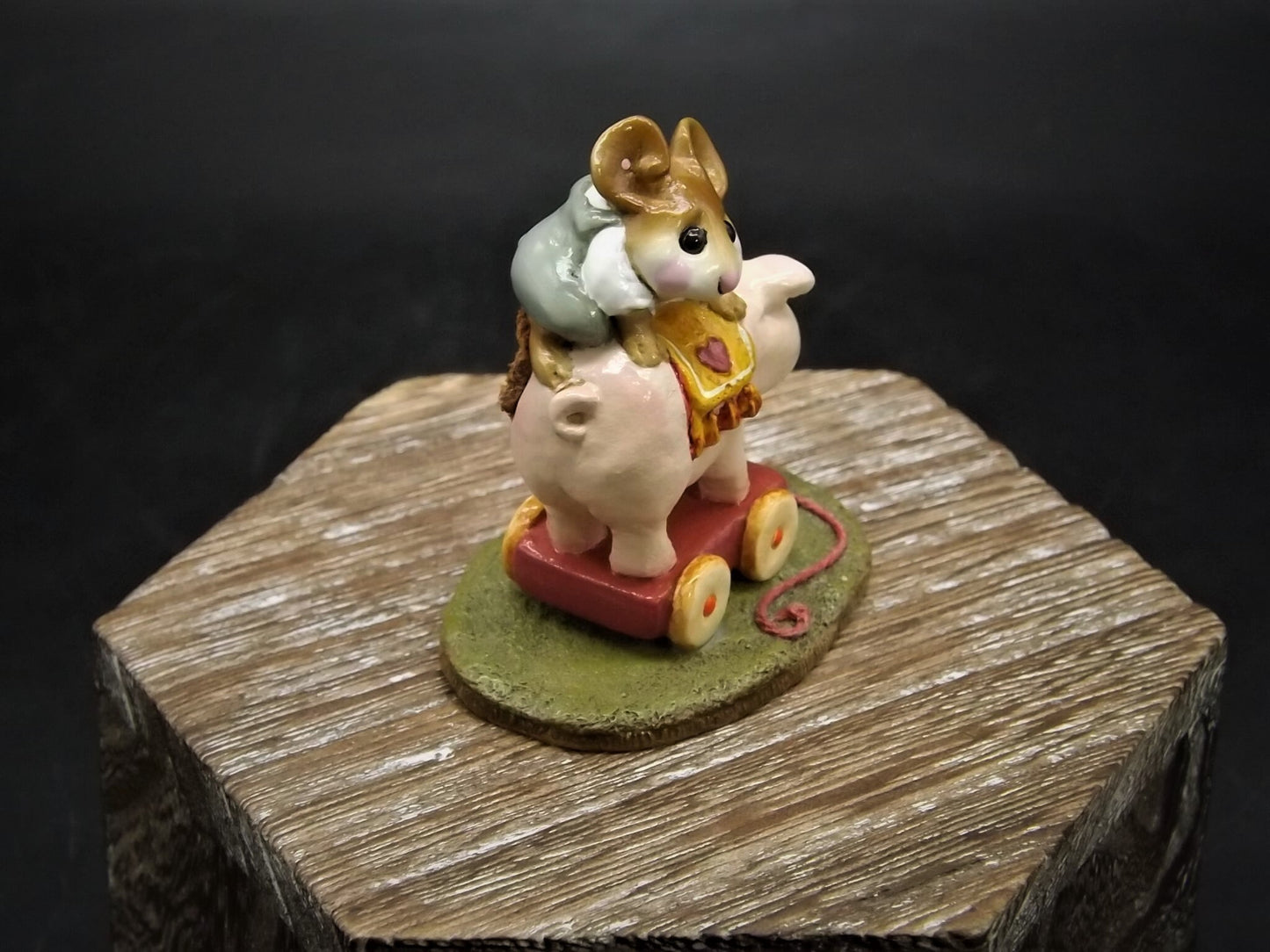 Vintage Wee Forest Folk Figurine: "High on the Hog" Mouse on Pig Toy