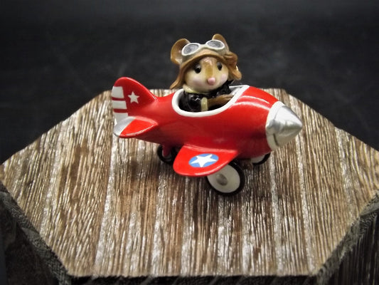 Vintage Wee Forest Folk Mouse Figurine: "Pedal Plane" Pilot