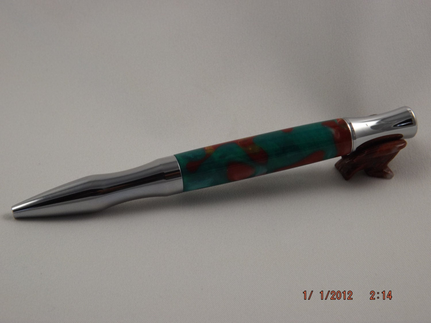 Handmade Acrylic Pen, Festive Red Green and Gold twist Virage style Pen