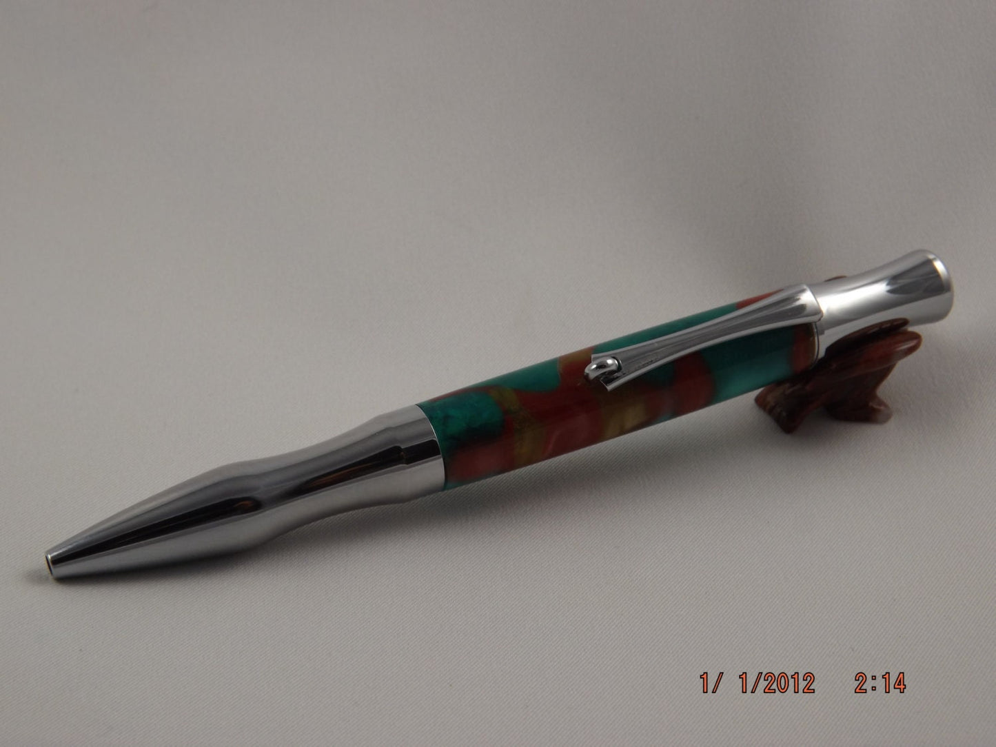 Handmade Acrylic Pen, Festive Red Green and Gold twist Virage style Pen