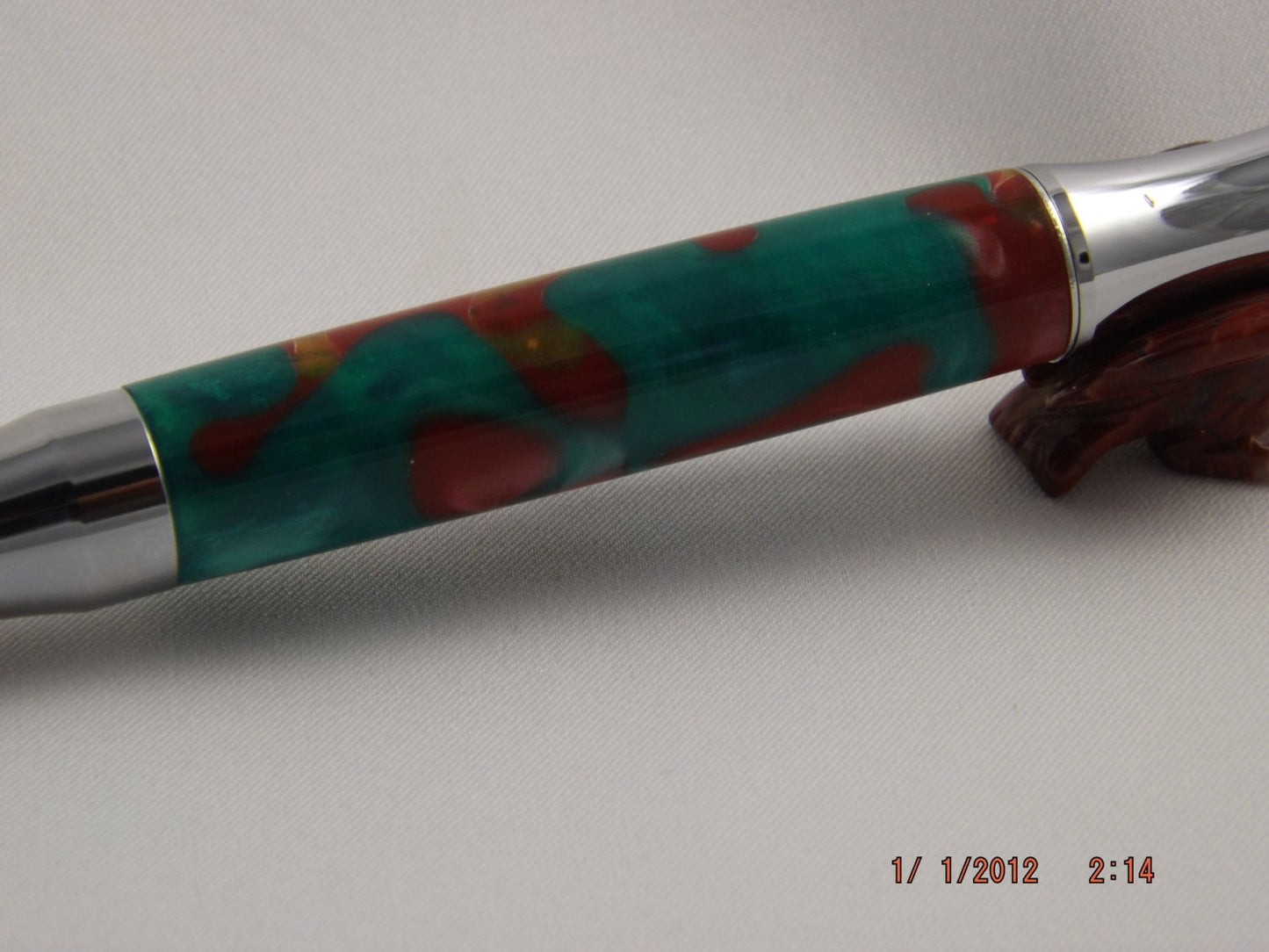 Handmade Acrylic Pen, Festive Red Green and Gold twist Virage style Pen