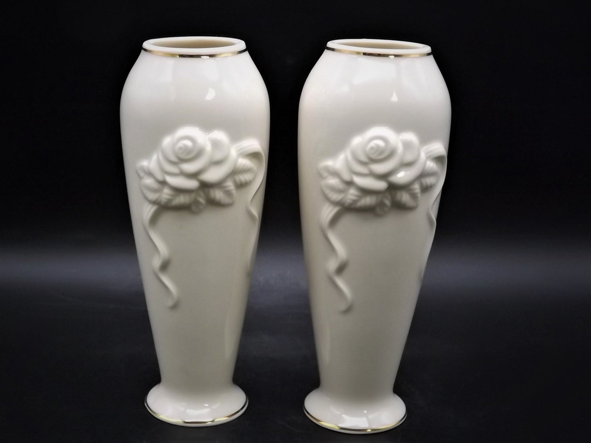 Vintage Lenox "Roses" pair of porcelain bud vases. Excellent condition no box.