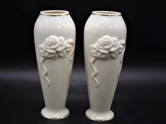 Vintage Lenox "Roses" pair of porcelain bud vases. Excellent condition no box.