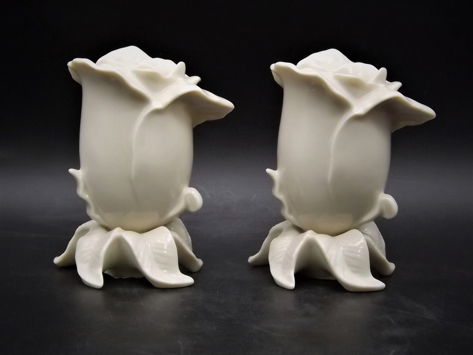 Vintage Lenox Rose Porcelain Candlesticks - Pair