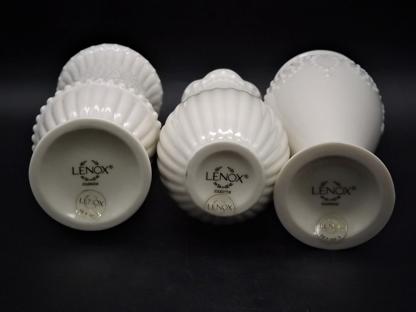 Vintage Lenox "beaded" 3 piece set of porcelain vases. Excellent condition no box.