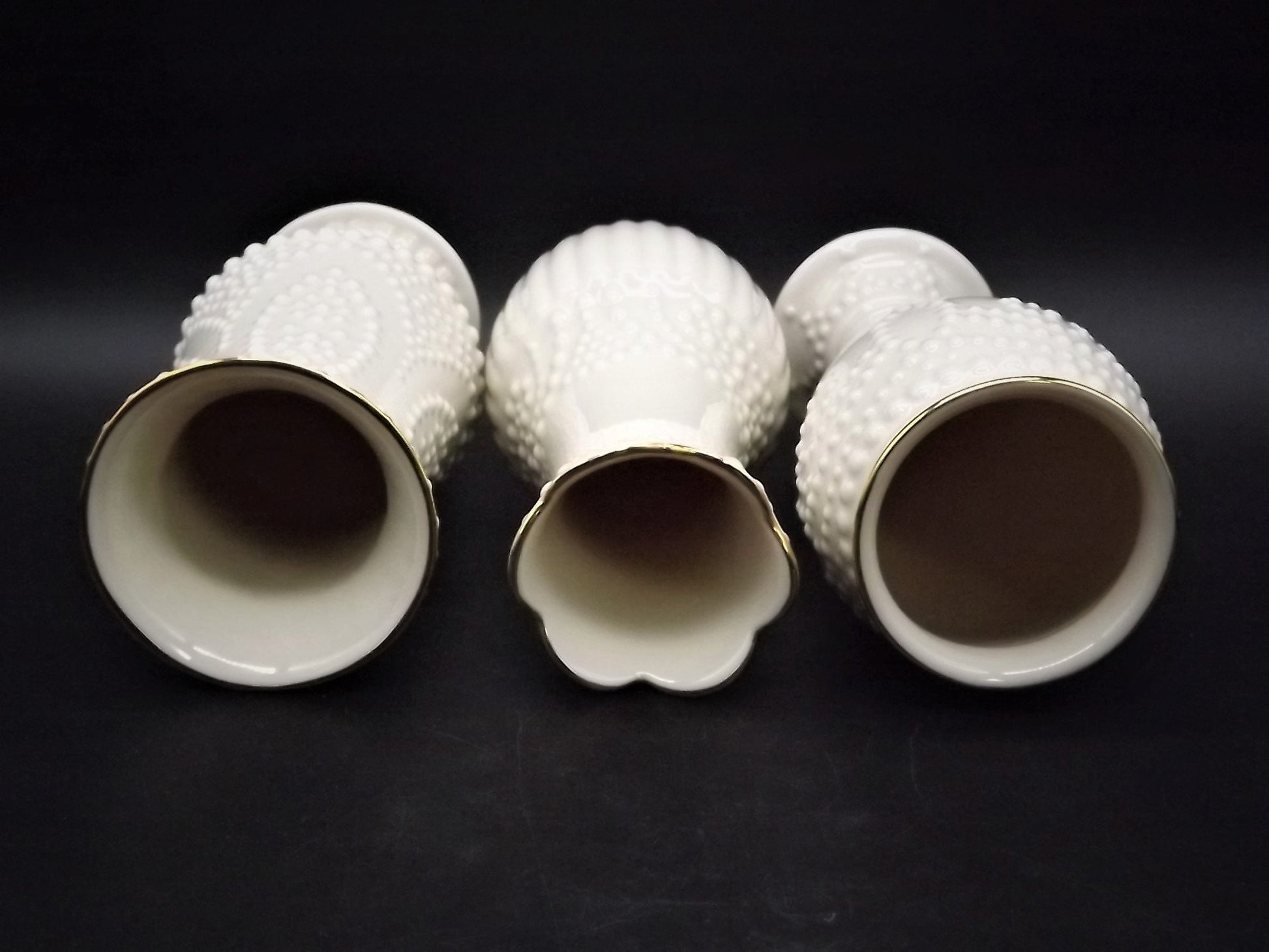 Vintage Lenox "beaded" 3 piece set of porcelain vases. Excellent condition no box.