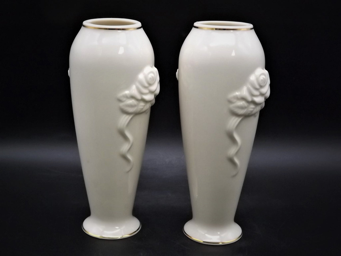 Vintage Lenox "Roses" pair of porcelain bud vases. Excellent condition no box.