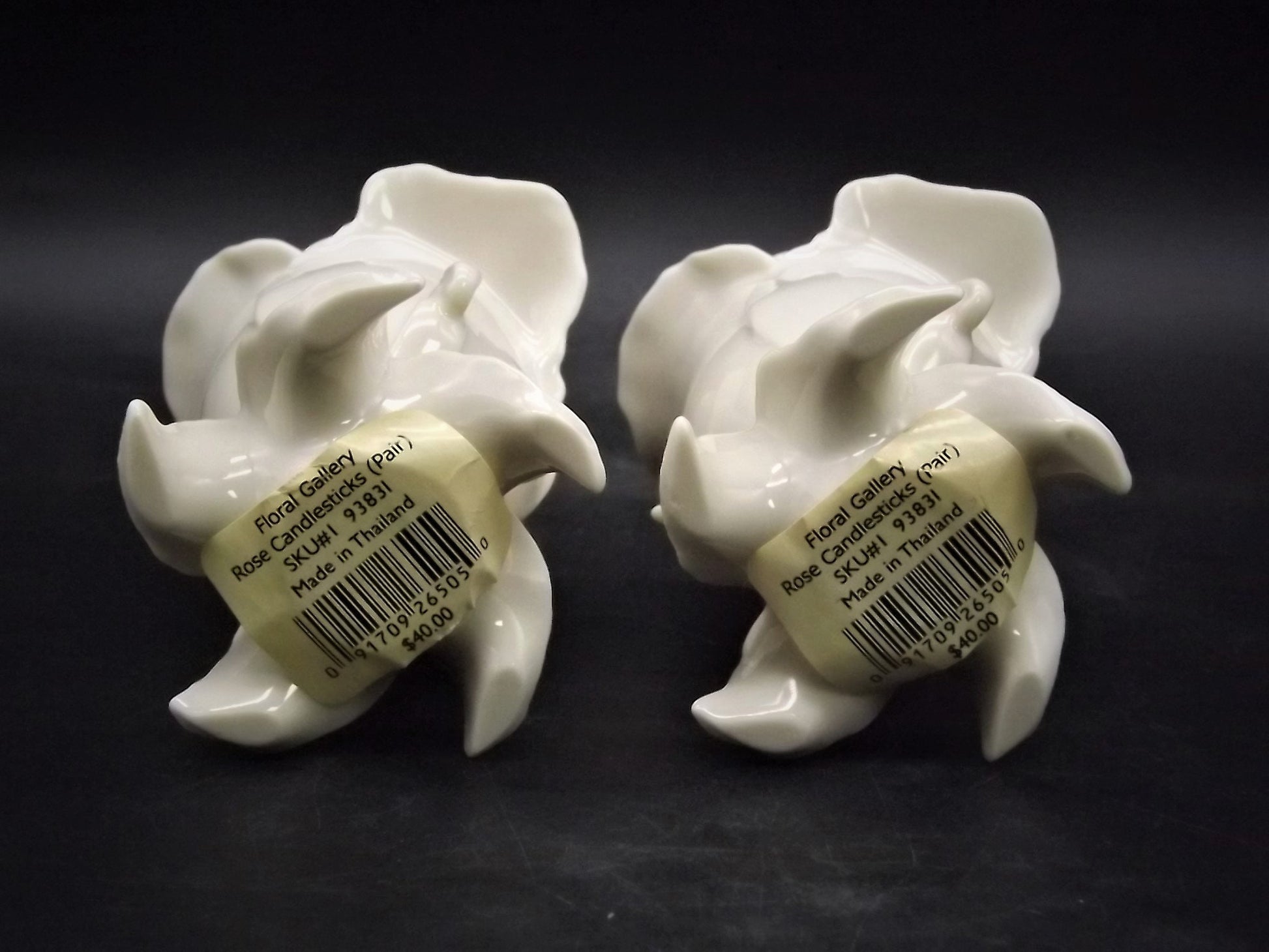 Vintage Lenox Rose Porcelain Candlesticks - Pair