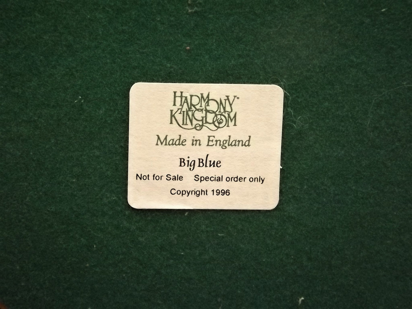Retired 1996 Harmony Kingdom "Big Blue Charter Year" treasure Jest small chips with original box. Rare not for retail sale piece.