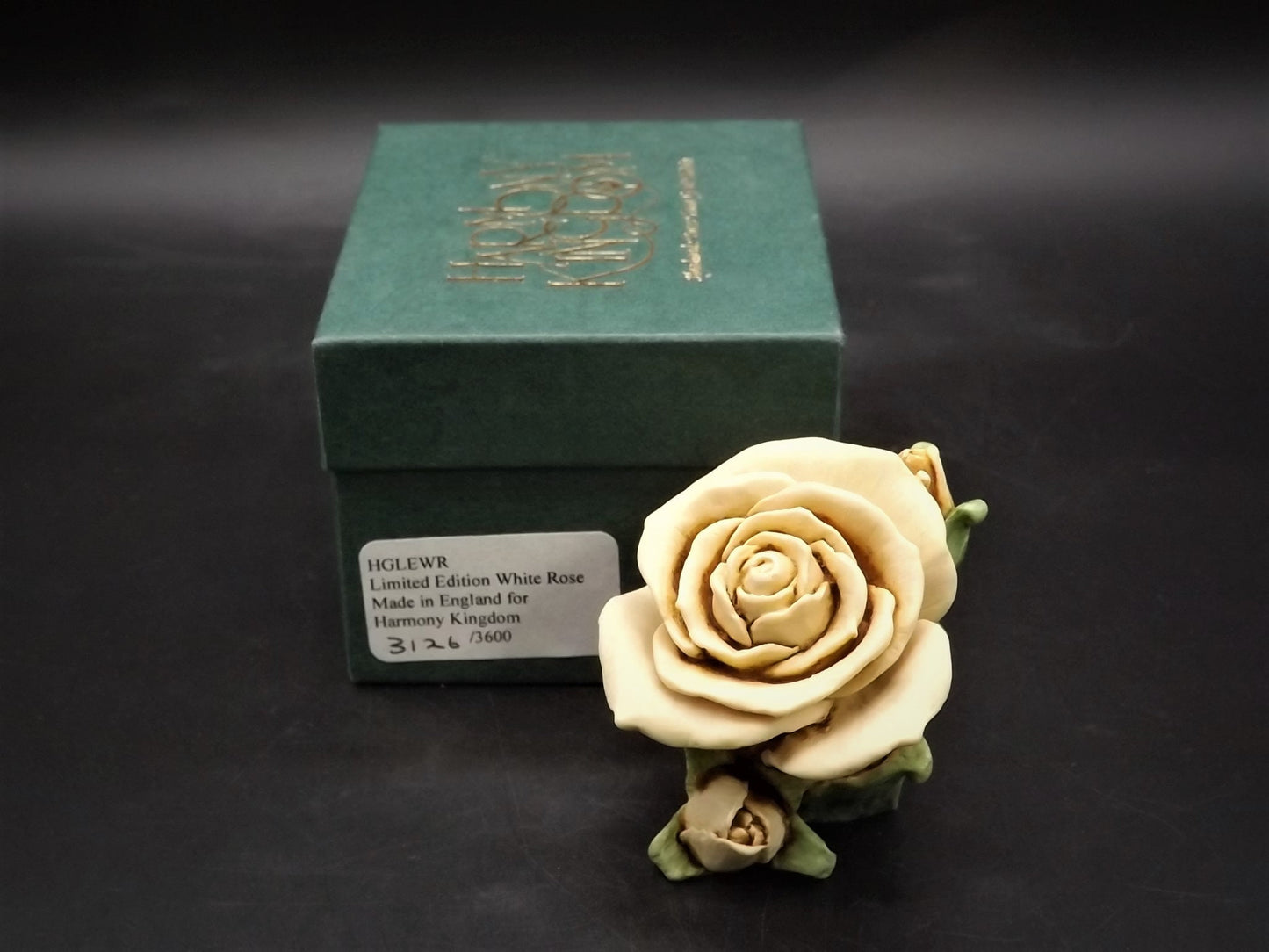 Retired 1997 Limited edition #3126/3600 Harmony Kingdom "White Rose" piece Excellent condition with original box.