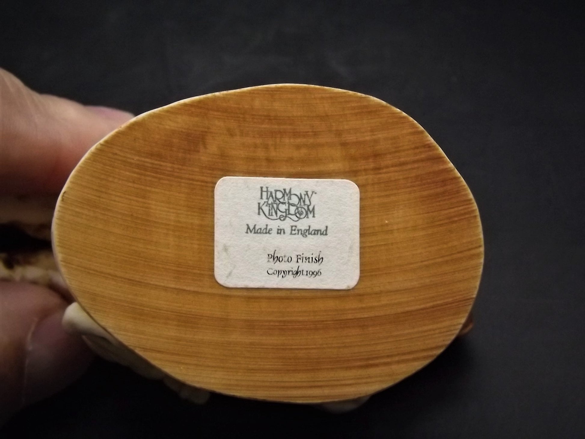 Retired 1996 Harmony Kingdom "Photo Finish" piece Excellent condition with original box.