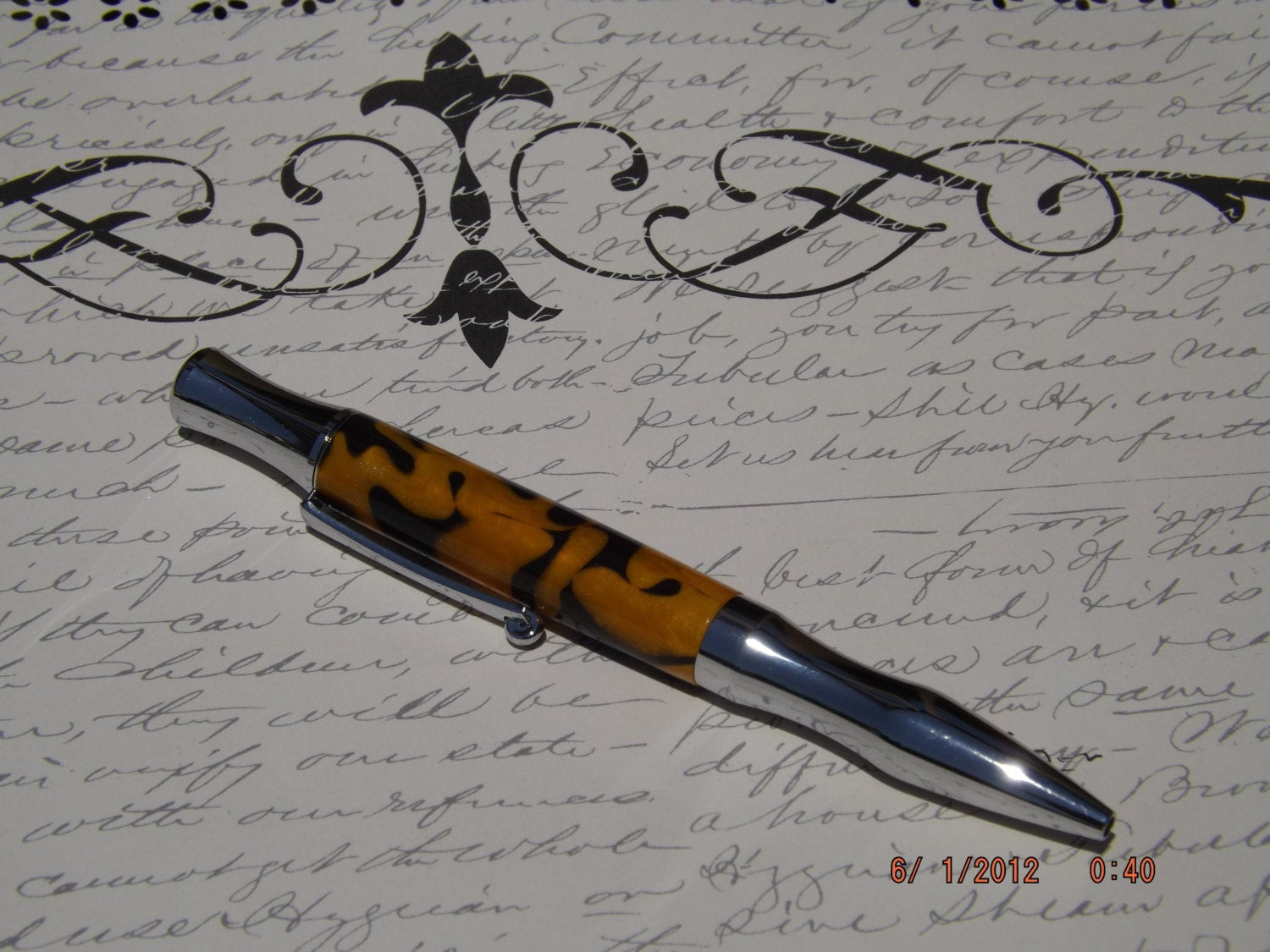 Handmade Acrylic Pen, Black and Gold twist Virage style Pen