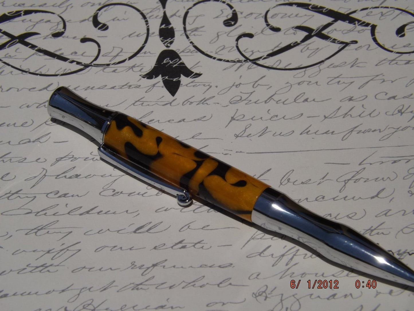 Handmade Acrylic Pen, Black and Gold twist Virage style Pen