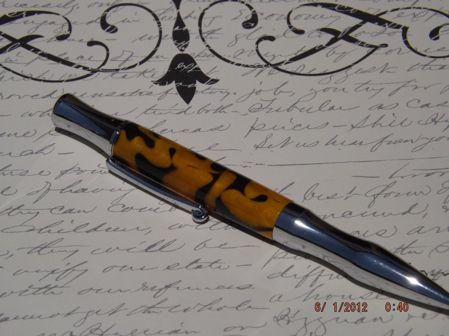 Handmade Acrylic Pen, Black and Gold twist Virage style Pen