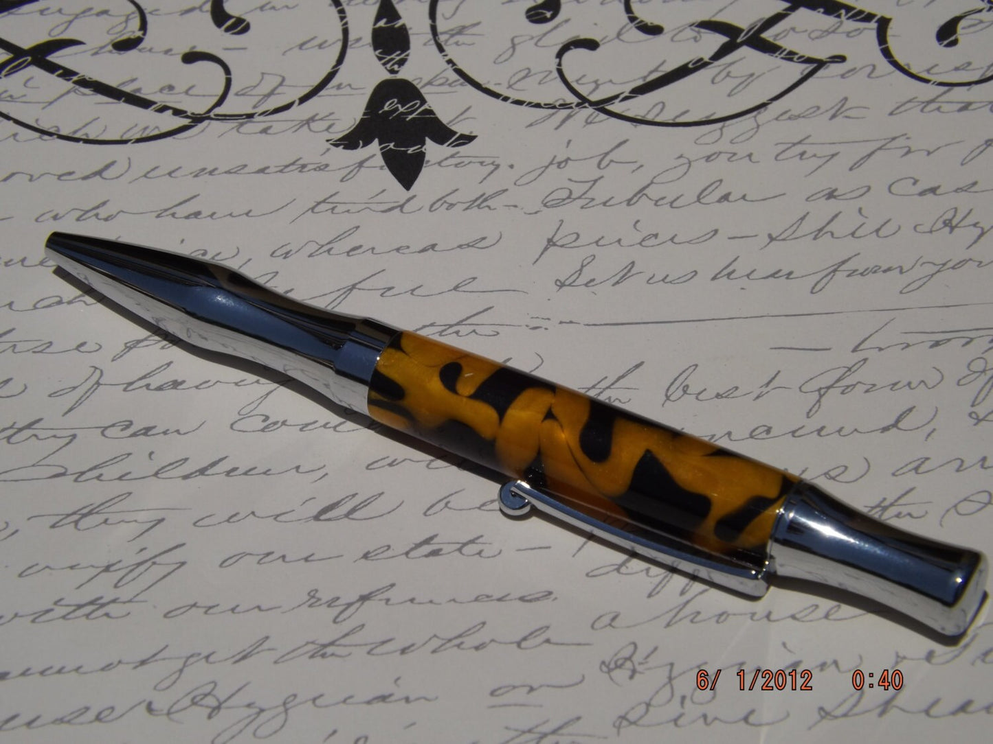 Handmade Acrylic Pen, Black and Gold twist Virage style Pen
