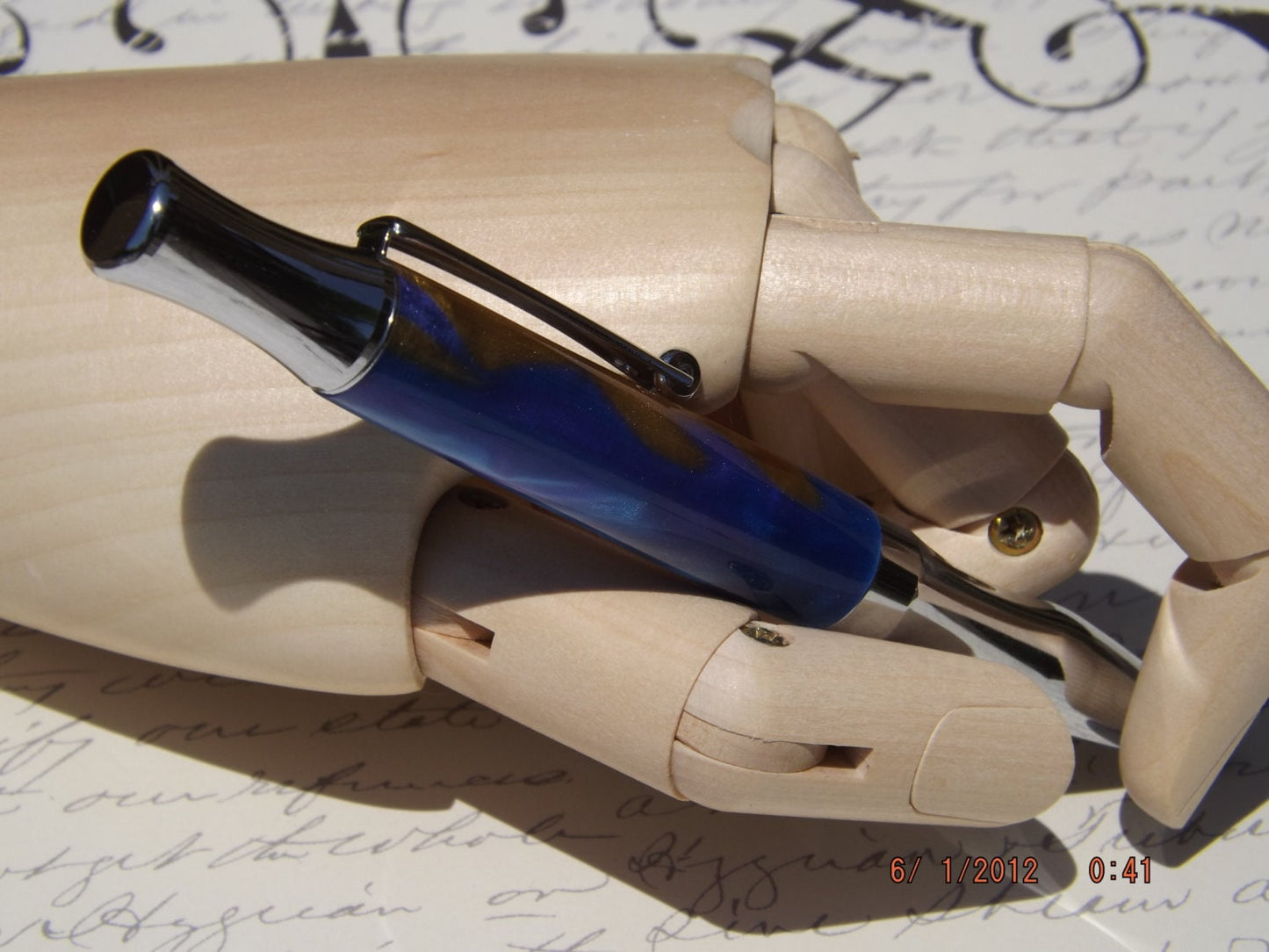 Handmade Acrylic Pen, Blue and Gold twist Virage style Pen