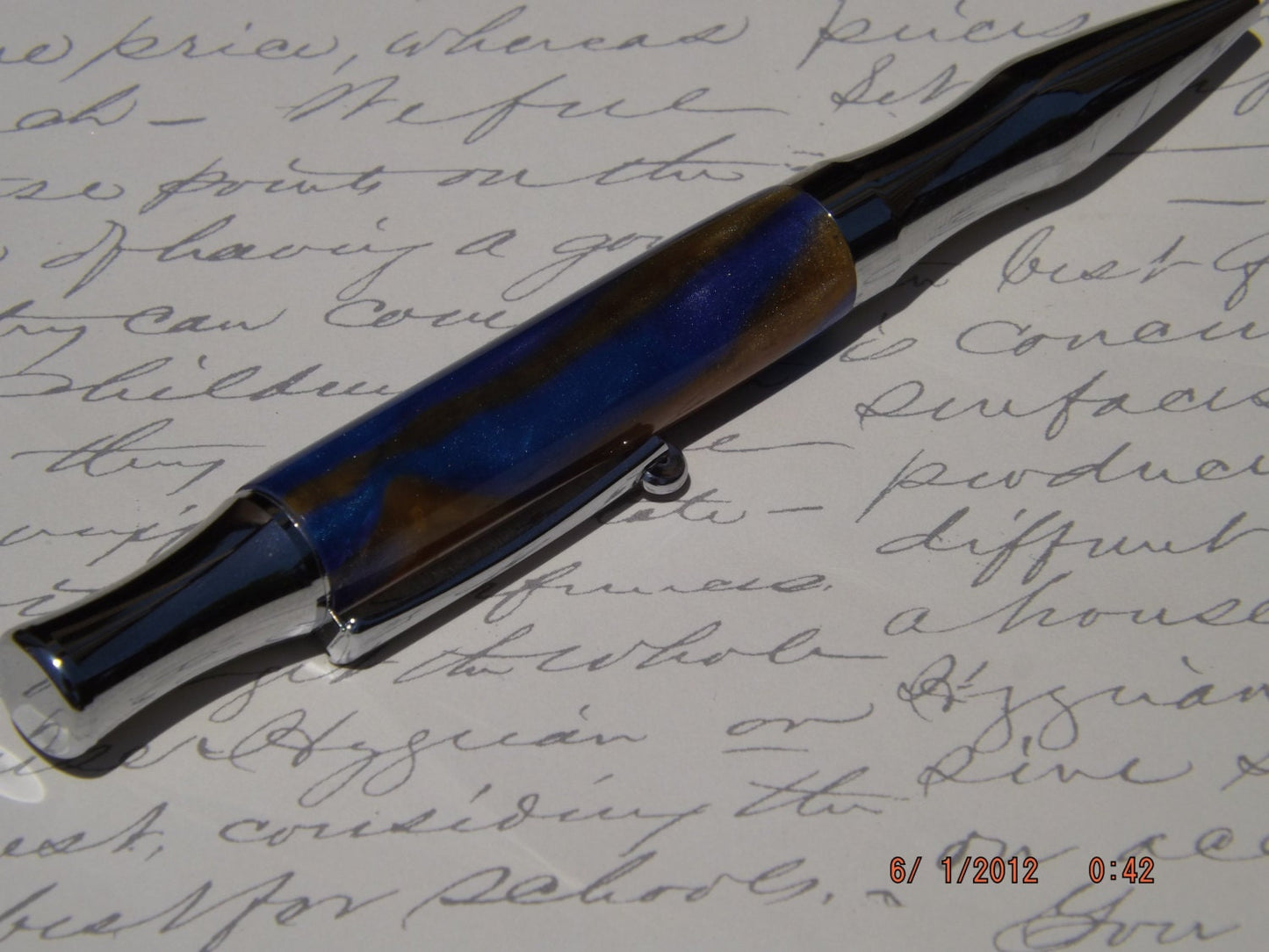 Handmade Acrylic Pen, Blue and Gold twist Virage style Pen