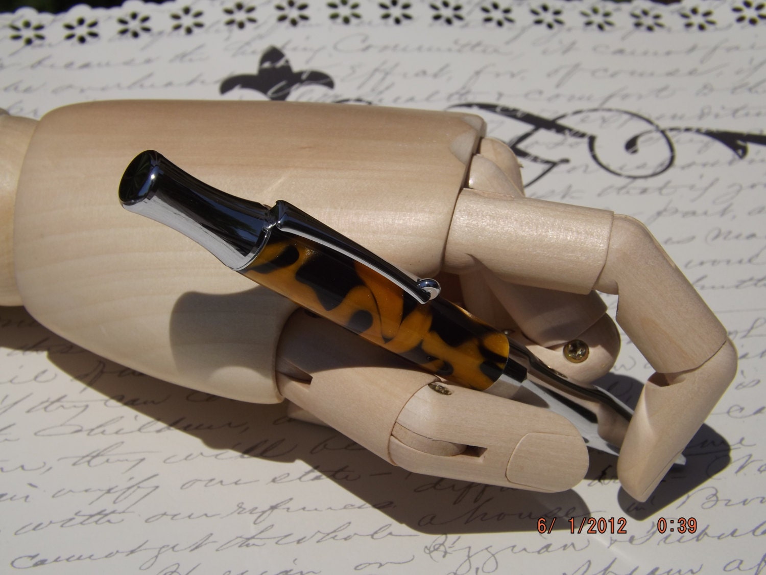 Handmade Acrylic Pen, Black and Gold twist Virage style Pen