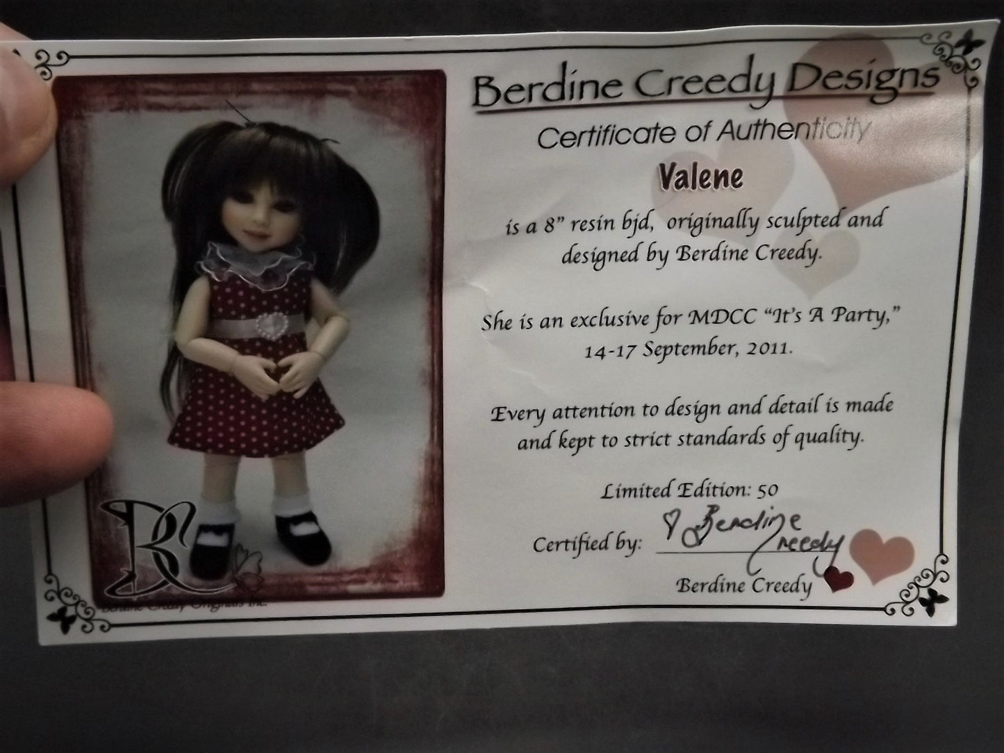 Limited Edition of 50 Berdine Creedy "Valene" Ball Jointed Doll (BJD) with COA.