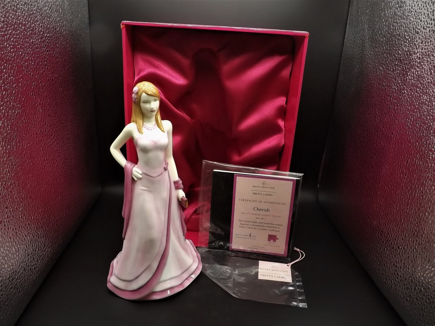 Vintage Royal Doulton "Cherish" Figurine HN 4815: Breast Cancer Awareness, Original Box & COA