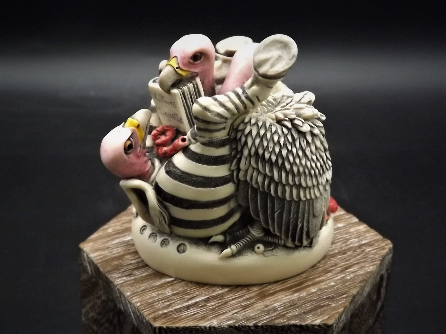 Vintage 2002 TJBB02 Harmony Kingdom "Bum Wrap" Banned series hand Painted Vultures eating a meal. Signed with box, COA and LE #3095/5000.