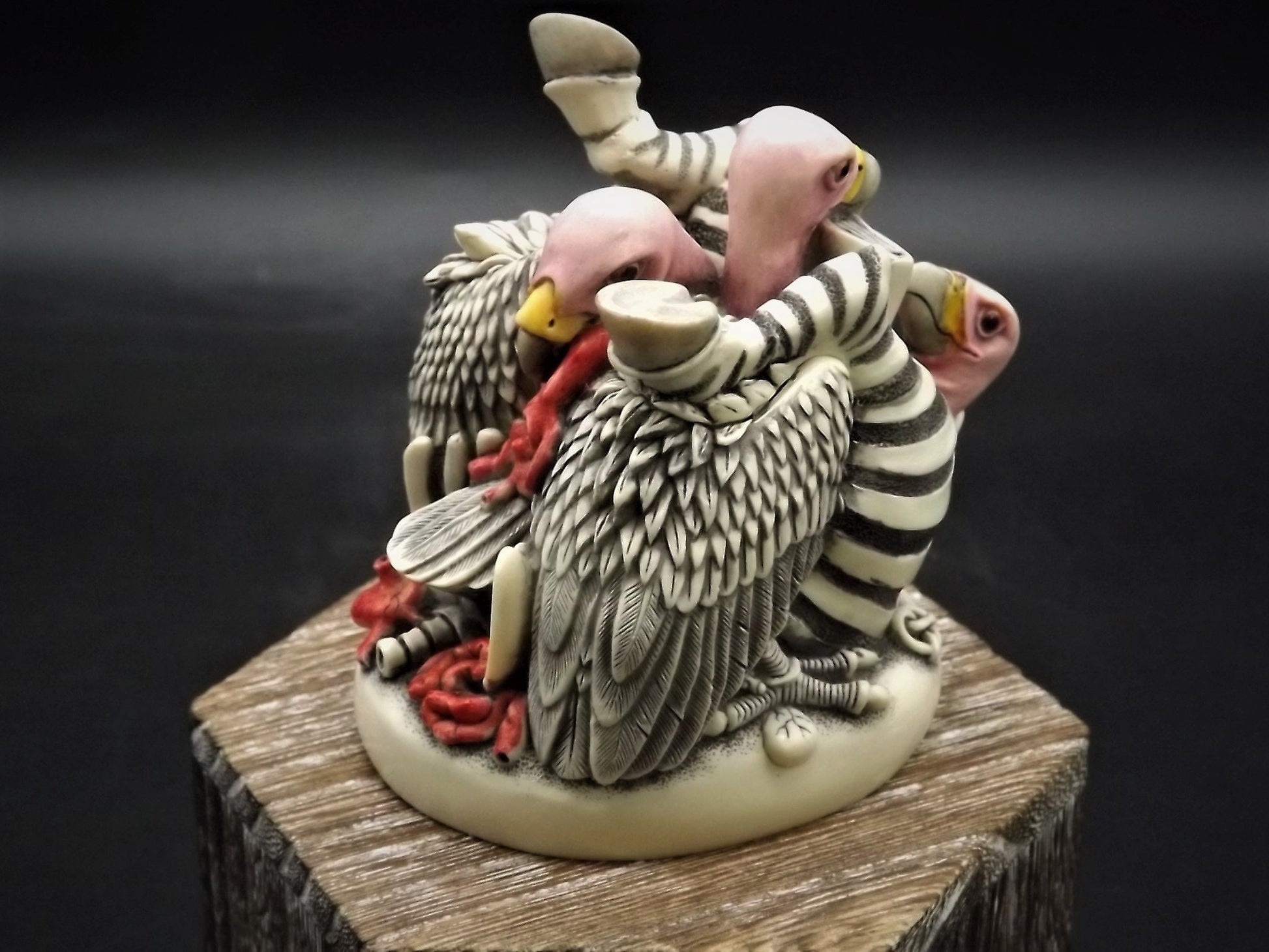 Vintage 2002 TJBB02 Harmony Kingdom "Bum Wrap" Banned series hand Painted Vultures eating a meal. Signed with box, COA and LE #3095/5000.