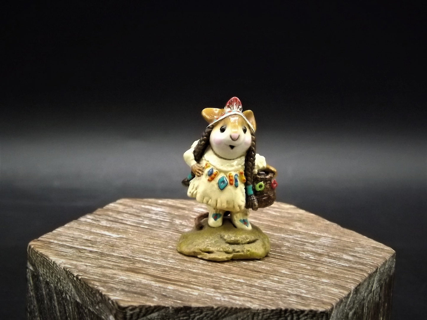 Vintage 1991 Wee Forest Folk Figurine: "Running Doe and Little Bear" Pink Version