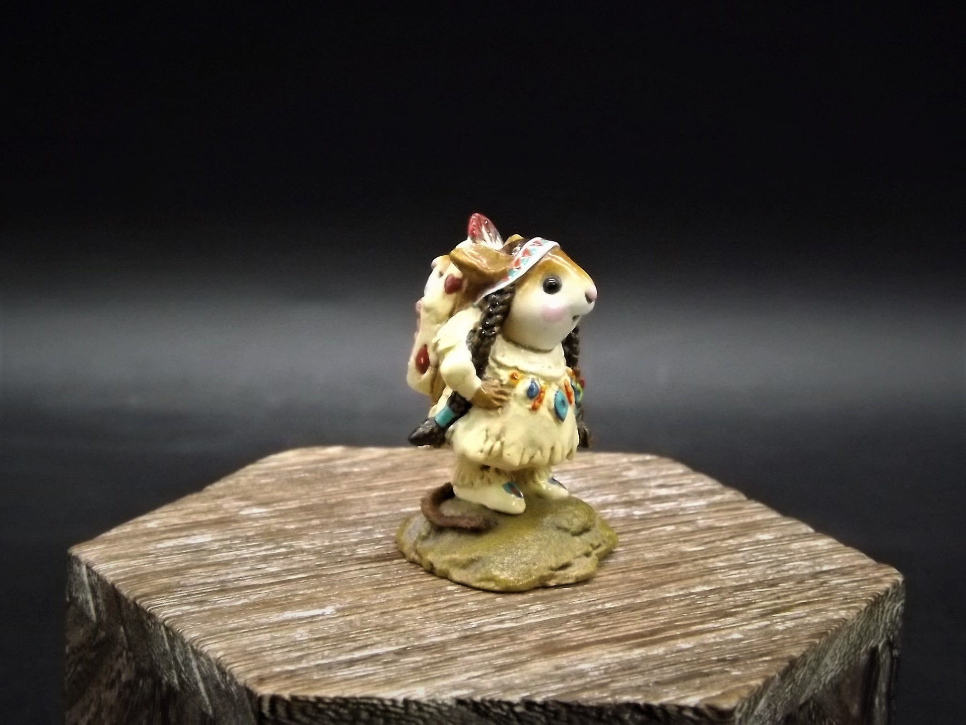 Vintage 1991 Wee Forest Folk Figurine: "Running Doe and Little Bear" Pink Version